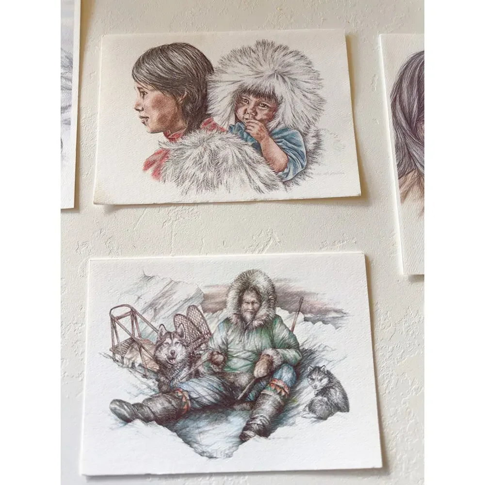 Vintage 80s Patti Lindstrand Alaskan Art Stationary Cards Eskimo Set of 11